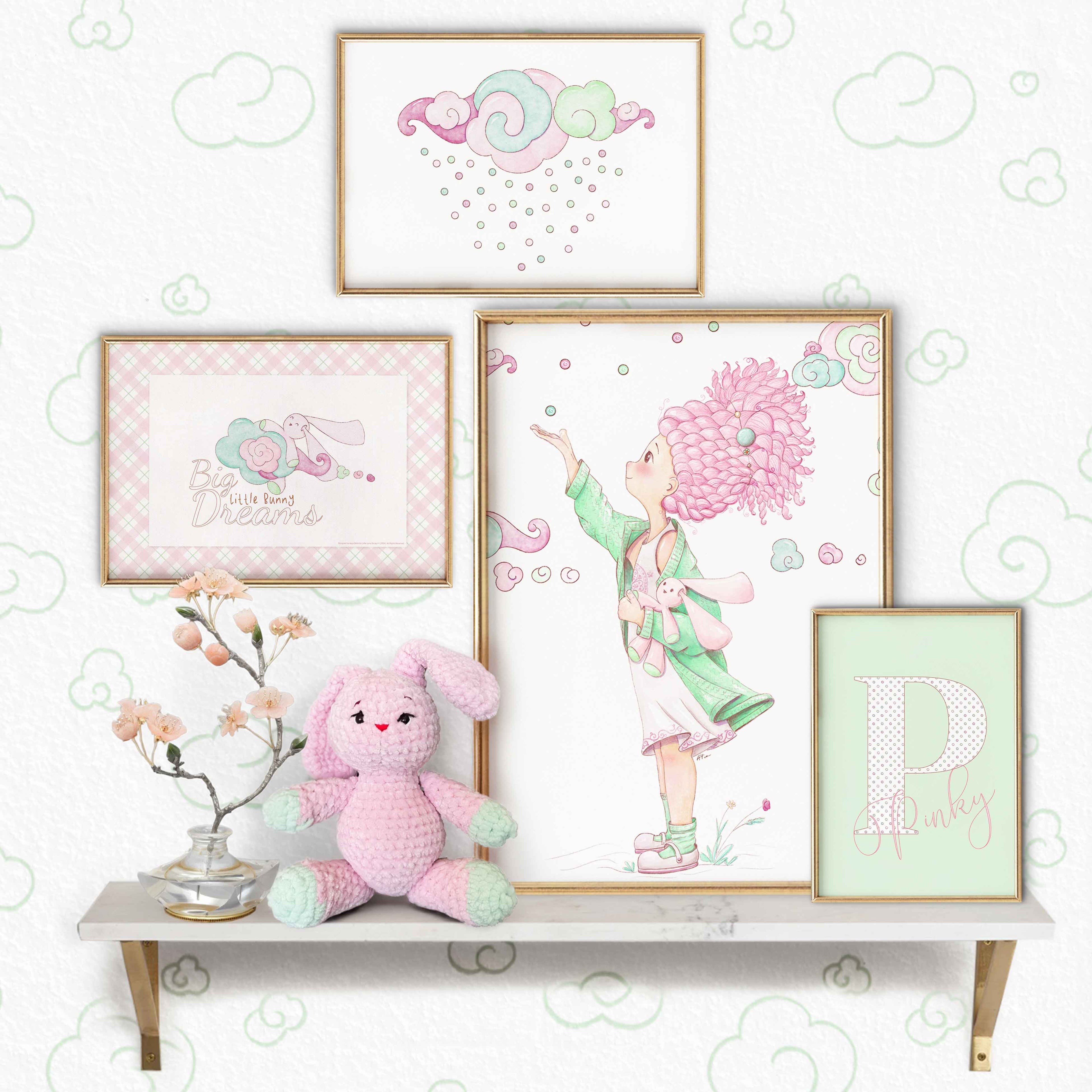Minty Pinky Poster Set with Personalized Name Print