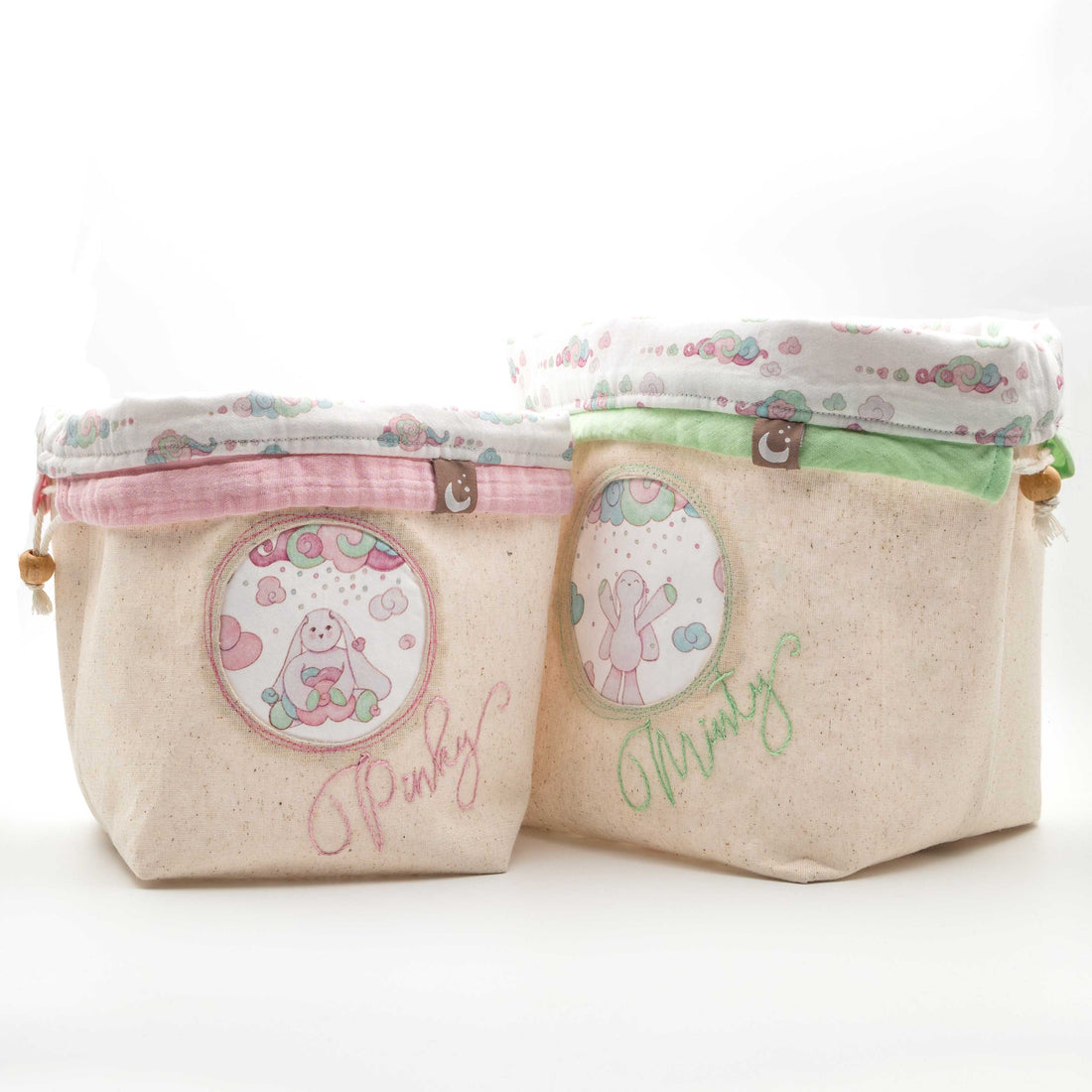 Minty Pinky Fabric Storage Baskets