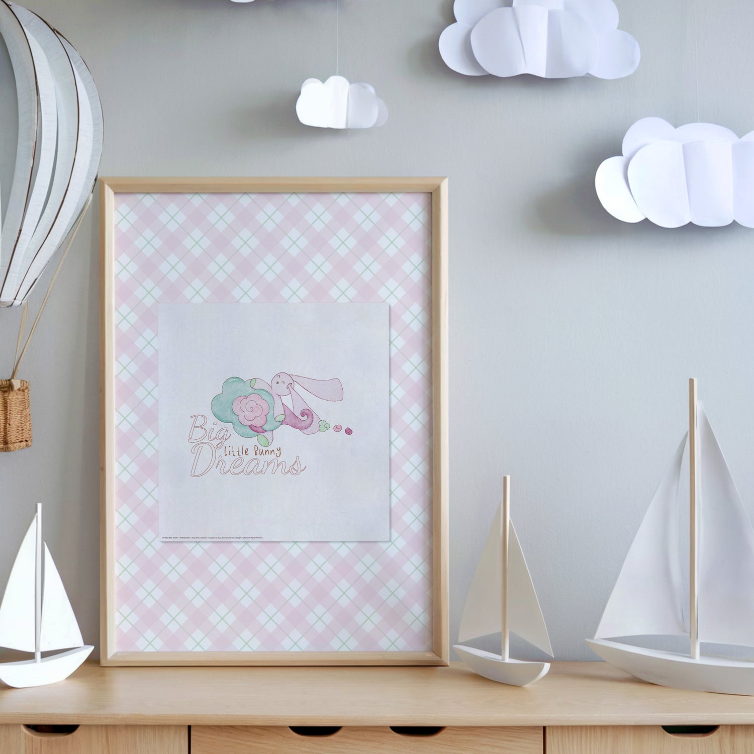 Little Bunny Big Dreams. Minty Pinky Printable Wall Art for Kids Room