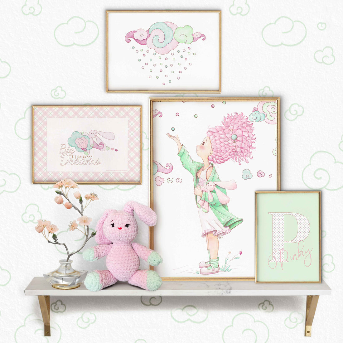 Minty Pinky Poster Set with Personalized Name Print