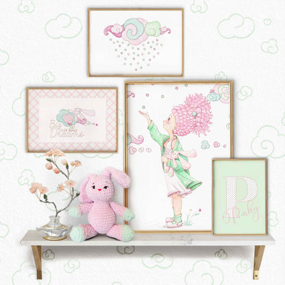 Minty Pinky Poster Set with Personalized Name Print
