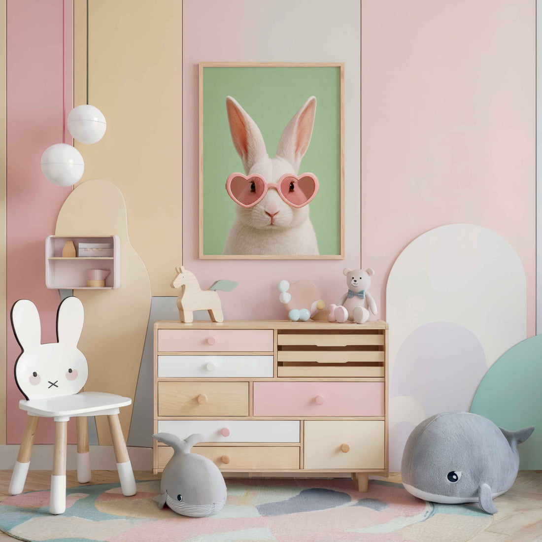 Cool Rabbit Printable Wall Art | Cute Bunny Nursery Print | Minty Pinky Collection