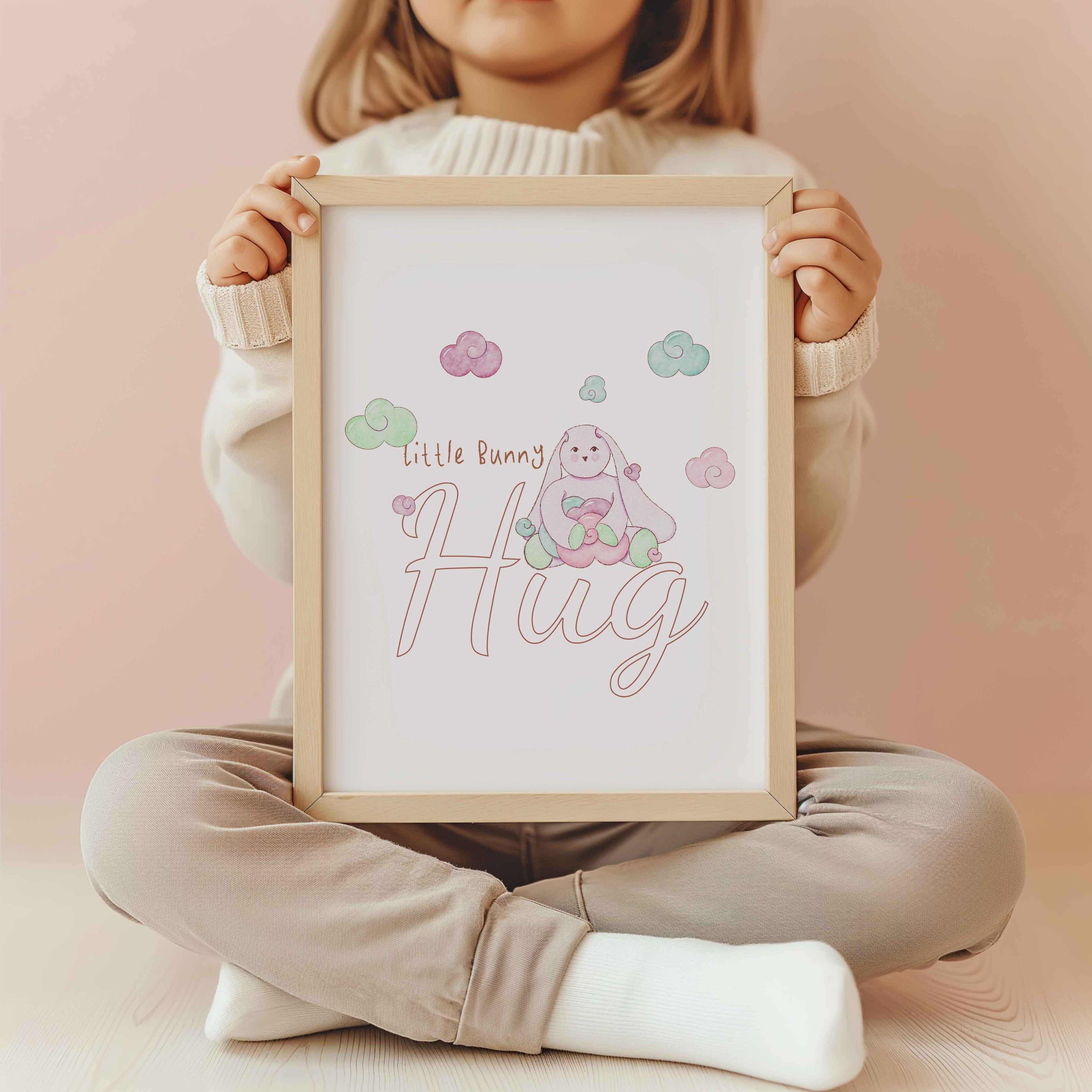 Little Bunny Hug. Minty Pinky Printable Wall Art for Kids Room